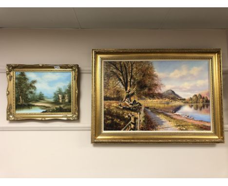 Contemporary School : A River Landscape with Mountain Beyond, a textured colour print on canvas, numbered 55/350, dated '05, 