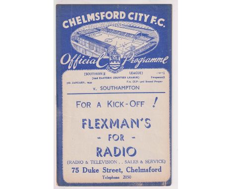 Football programme, Chelmsford City v Southampton, 7 January 1939 FA Cup (vg) (1)