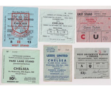 Football tickets, Chelsea FC away tickets, 1969/70, six tickets for games v West Ham 11 Aug 69, Tottenham 27 Aug 69, Coventry