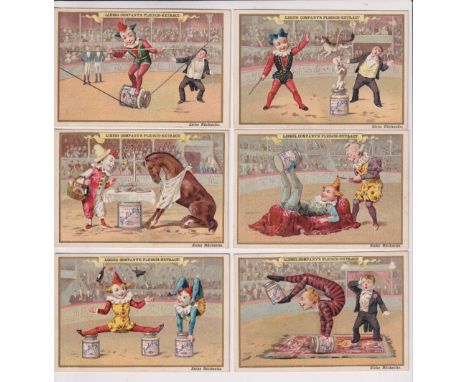 Trade cards, Liebig, The Circus, ref S212, 3 sets, French, Belgian &amp; German editions, 6 cards in each set (mostly gd) (18