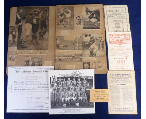 Football memorabilia, selection of mostly local items, 1940's onwards, 3 programmes, Andover v Reading Fr 47/8 (4 pages, crea