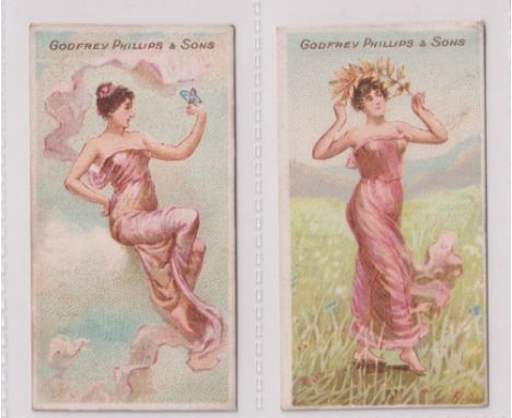 Cigarette cards, Phillips, Beauties, Nymphs, 2 cards, Ogden's ref book item no 13 , picture nos 2 and 11 (gd)