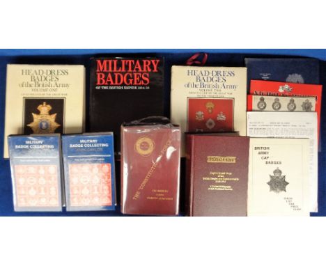 Military Books, a collection of books to include Kipling &amp; King Head Dress Badges of the British Army vols 1 and 2, Regin