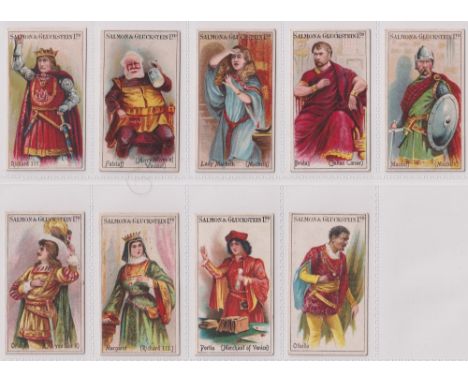 Cigarette cards, Salmon &amp; Gluckstein, Shakespearian Series, (frame on back), 9 cards, nos 1, 3, 5, 10, 11, 15, 16, 19 &am