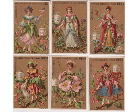 Trade cards, Liebig, 3 sets, Flower Girls II, ref S217, 2 sets, French &amp; Belgian editions and  Floral Ornaments &amp; Chi