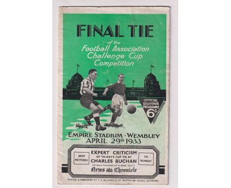 Football programme, FA Cup Final 1933, Everton v Manchester City (slight creasing &amp; slight wear, gen gd) (1)