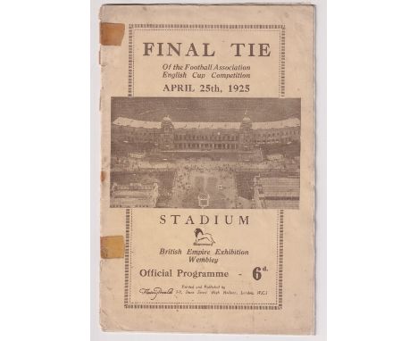 Football programme, FA Cup Final 1925, Cardiff City v Sheffield United (taped spine, staples removed, only fair) (1)