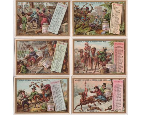 Trade cards, Liebig, two sets, Journey Round the World ref S210, Italian edition with 1888 calendar, 12 cards &amp; Life at L