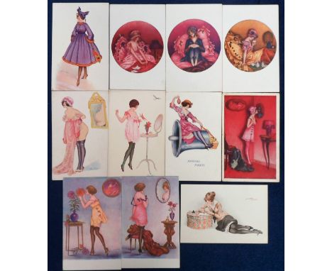 Postcards, Xavier Sager, Glamour, 1 cards inc. Paresseuse (3), Cabinet de Toilette (2), all Noyer except one by R &amp; C (gd