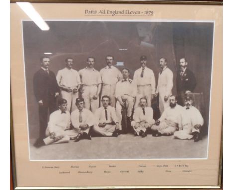 Cricket memorabilia, selection of framed items (7) including Nottingham Team group 1875, 32cm x 24cm (later produced image), 
