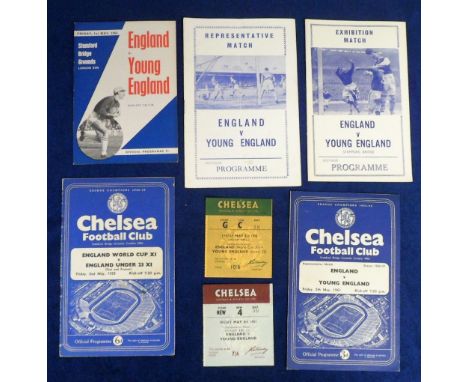 Football programmes &amp; tickets, at Stamford Bridge, Chelsea, England v Young England, three matches, 2 May 1958 programme 