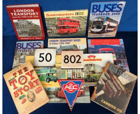 Enamel Signs and Books, 3 enamel signs to comprise '50', '802' and 'AEC', together with 11 bus related books (gd) (14)