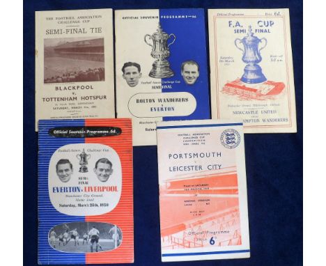 Football programmes, FA Cup Semi Finals, 5 programmes, Portsmouth v Leicester City 48/9 at Highbury, Everton v Liverpool 49/5