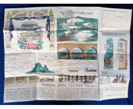 Ephemera, Bishop's Working Model Railway Train paper cut-out circa 1866, hand coloured (gd, uncut)