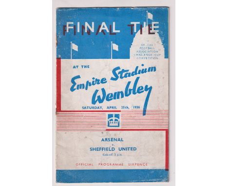Football programme, FA Cup Final 1936, Arsenal v Sheffield United (light foxing &amp; marks, fair/gd) (1)