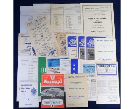 Football programmes, Millwall in the London Challenge Cup, a collection of 25 home &amp; away programmes, 1950's/70's includi