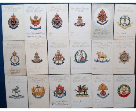 Postcards, Military, a selection of 34 WW1 military badges, published by Salmon and Mack. All numbered on reverse and listed 