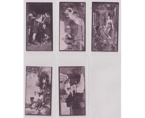Cigarette cards, Lloyd's, Academy Gems (Mauve front) 5 cards, King Cophetua, Malvolio &amp; Countess, The Order of Release, T