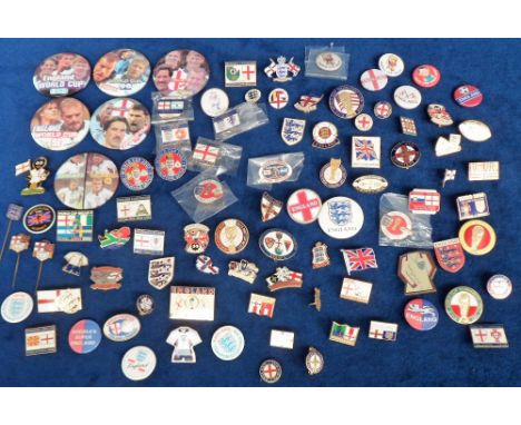 Football badges, a collection of approx. 90 enamel, tin and plastic badges all England related inc. World Cup 1966, 1970, 198