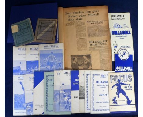 Football memorabilia, Millwall FC, 18 Official &amp; Supporters Club Handbooks 1931/2 (part of back cover missing, fair), 193