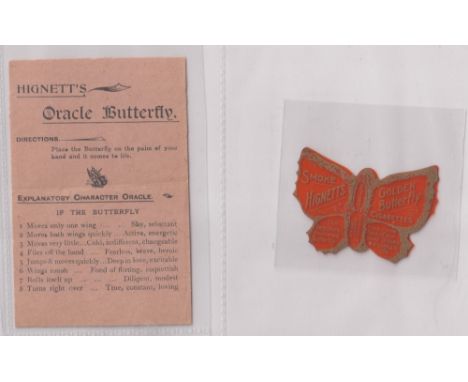 Cigarette cards, Hignett's, Oracle Butterfly (orange with instruction leaflet) (gd)