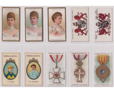 Cigarette cards, Taddy, 15 type cards, Royalty Series (3), Heraldry (2), Famous Jockeys (with frame) (2), Orders of Chivalry 