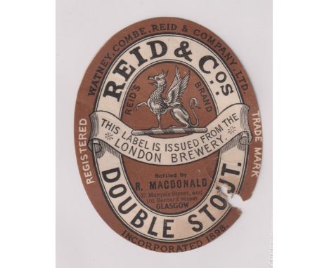 Beer label, Watney, Combe, Reid &amp; Co, Reid &amp; Co's, Double Stout, bottled by R Macdonald, Glasgow, vertical oval, 87mm
