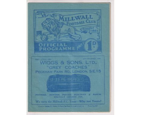 Football programme, Millwall v Arsenal, 25 November 1939, Football League Regional Tournament South A (gd) (1)