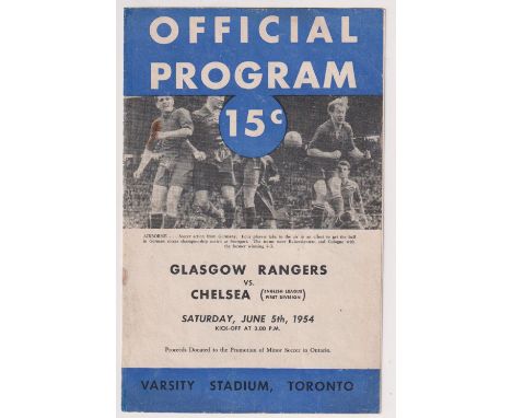 Football programmes, North American Tour, 1954, programme from the Tour match, v Glasgow Rangers 5 June 1954 played in Toront