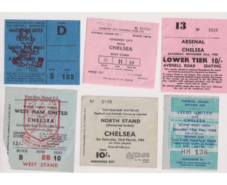 Football tickets, Chelsea FC away tickets, 1968/69, six tickets for Division 1 League games v Manchester United 24 Aug 68, Co