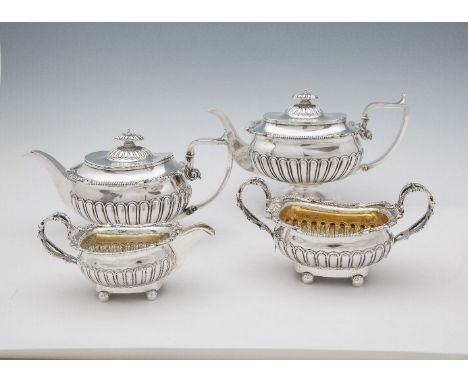 A GEORGE III FOUR-PIECE SILVER TEA SERVICE, London 1808, mark of Robert Hennell I & Samuel Hennell, comprising two pots, one 