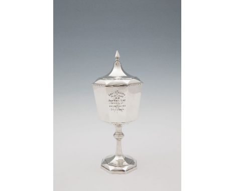 ***PLEASE NOTE: ADDITIONAL LOT***AN ART DECO SILVER LIDDED TROPHY CUP, Sheffield 1912, mark of Hawksworth, Eyre & Co Ltd., th