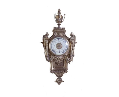 AN ORMOLU CASED CARTEL BAROMETER, in Louis XV style, the enamel dial calibrated with French titles, the case surmounted by an