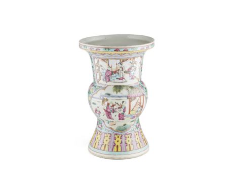 CANTON FAMILLE ROSE SPITTOONQING DYNASTY, 19TH CENTURY the exterior vividly painted with various figural scenes depicting bea