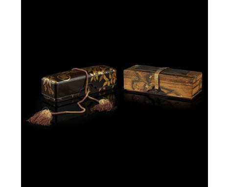 TWO LACQUER LETTER BOXES, FUBAKO20TH CENTURY the first of bamboo, the red lacquered interior decorated with a large crustacea