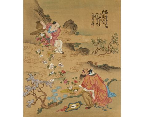 CHINESE SCHOOLSIGNED SI HAI SAN REN, LATE QING DYNASTY/REPUBLIC PERIOD ink and colour on silk, the first depicting 'Kong Rong