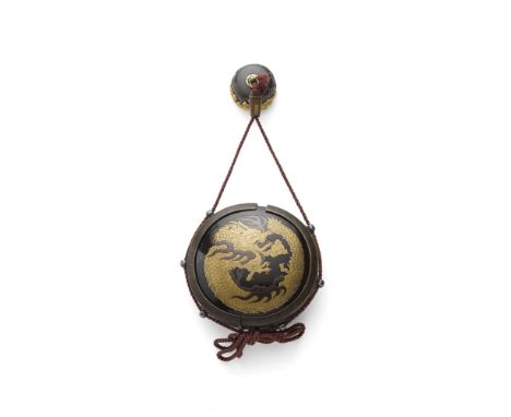 LACQUER KOGO CONVERTED INTO AN INROMEIJI PERIOD the circular incense box lacquered with a ferocious dragon clutching a pearl 