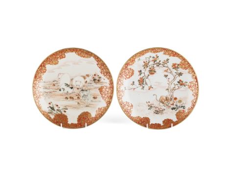 TWO KUTANI DISHESMEIJI PERIOD the first painted with rats eating chestnuts, the second depicting a cobra beneath a blossoming