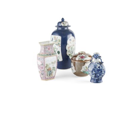 ASSEMBLED GROUP OF PORCELAIN19TH/20TH CENTURY comprising: a famille verte powder-blue ground covered jar, the base with a cen