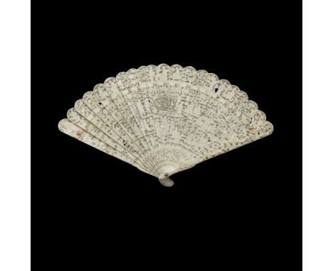 CANTON IVORY BRISÉ FANQING DYNASTY, 19TH CENTURY the twenty-one stick fan carved in openwork with a typical landscape scene p