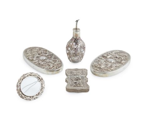 MISCELLANEOUS GROUP OF EXPORT SILVER ARTICLESLATE QING DYNASTY/REPUBLIC PERIOD comprising: a filigree card case, each side ap