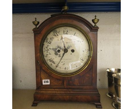 Circa 1830, James Warren, Canterbury, a flame mahogany cased, arched top bracket clock, eight day painted dial on bracket fee