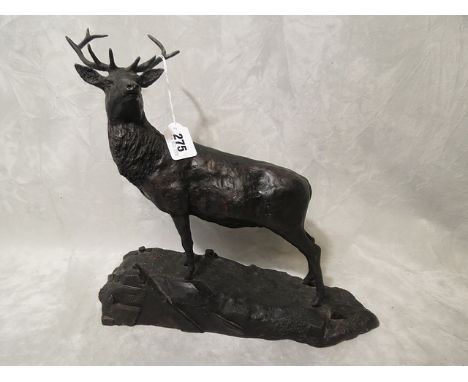 P Keyser, 1/g, a bronze figure of a stag standing on a rocky base, signed verso and limited number, 15 high