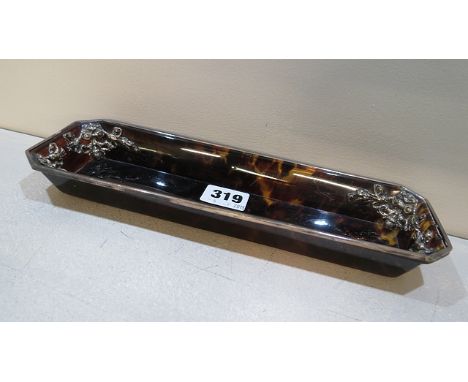 A Victorian tortoiseshell and silver mounted pen tray, London 1900