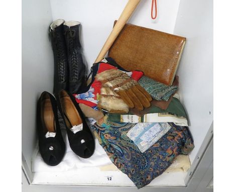 Vintage scarves, accessories and a lizard skin bag with matching gloves