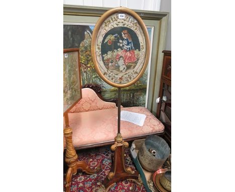 Regency style mid 19th century pole screen with adjustable tapestry panel