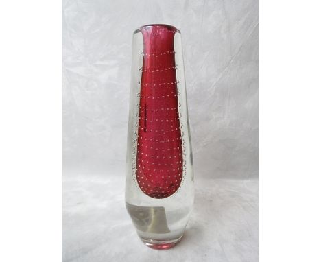 Gunnell Nyman for Nuutajarui Notsjo, Finland, a ruby somerso and control bubble vase with polished pontil, circa 1965, 9 5/8 