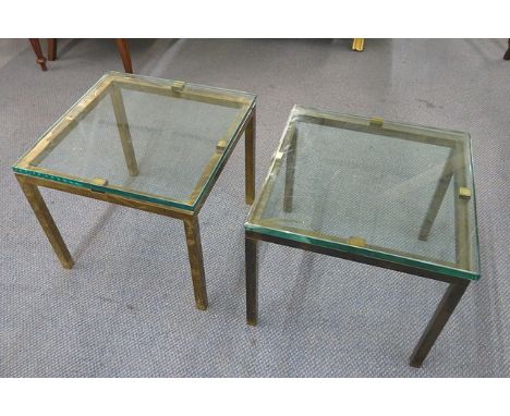 A pair of 1960s Zarach brass and glass top lamp tables