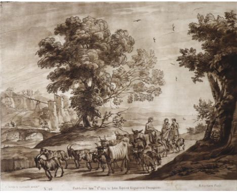 Earlom, Richard: (1743 London 1822). 4 Bl. mit Hirtendarst. (3) bzw. Landschaft mit Hagar u. dem Engel, aus dem Liber Veritas