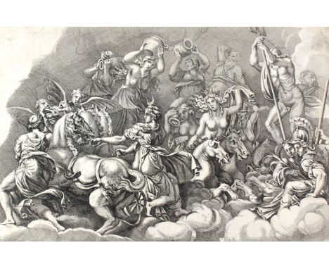 Bartoli, Pietro Santo: (1635 Perugia - Rom 1700). Diana Luna im Streitwagen. Radierung. 17. Jhdt. P.S. Bartoli nach Giulio Ro